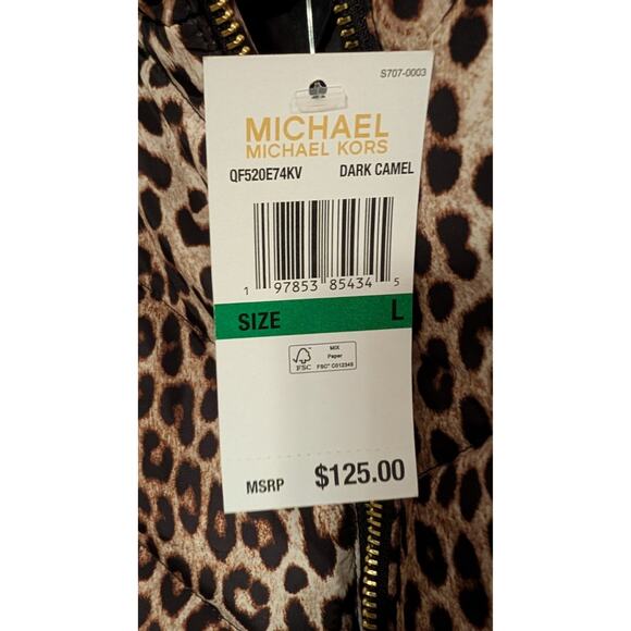NEW Michael Kors Leopard Puffer Vest Dark Camel LARGE NWT $125 - Picture 4 of 5